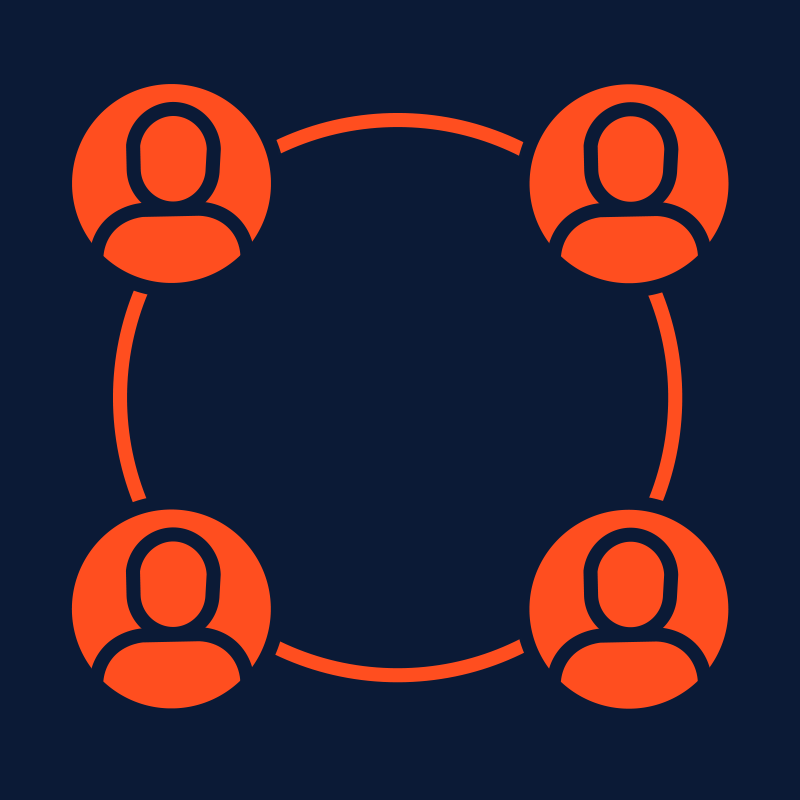 Circle with 4 outlined people in each corner