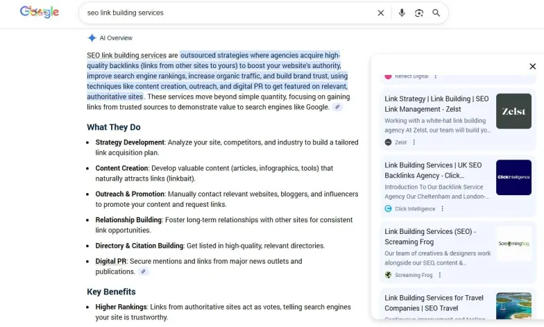 AI overview for SEO link building services