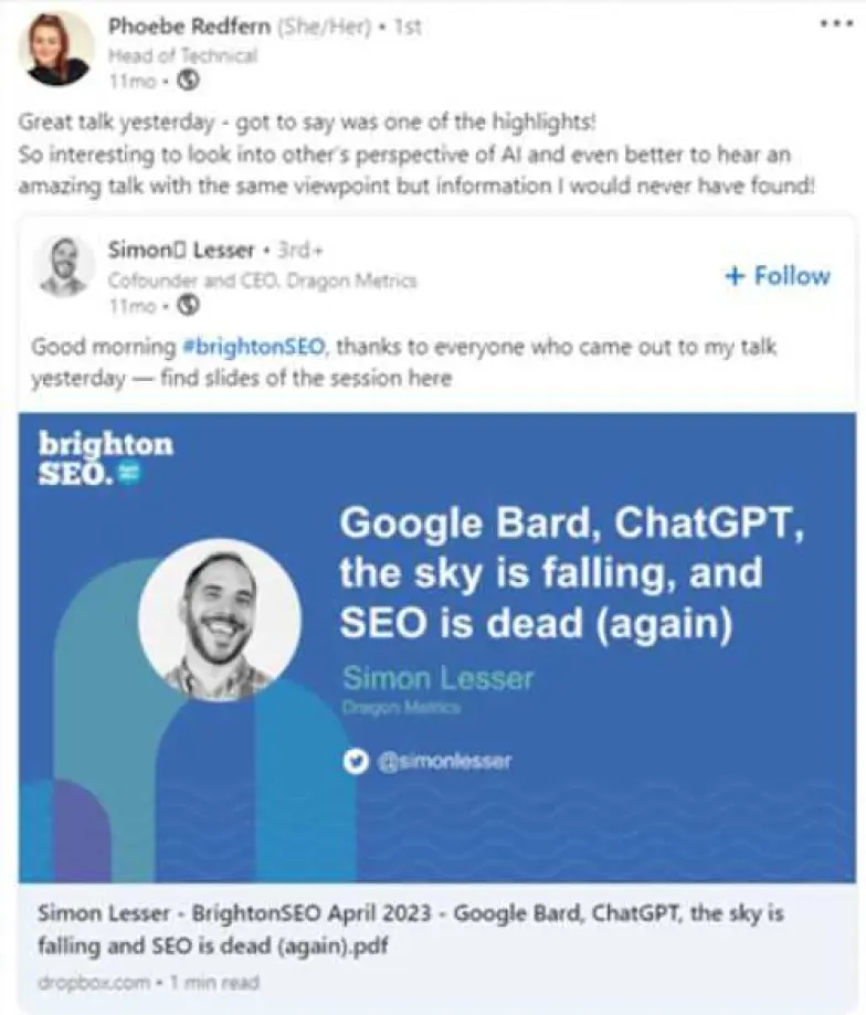 Screenshot from head of PPC Phoebe's Linkedin.